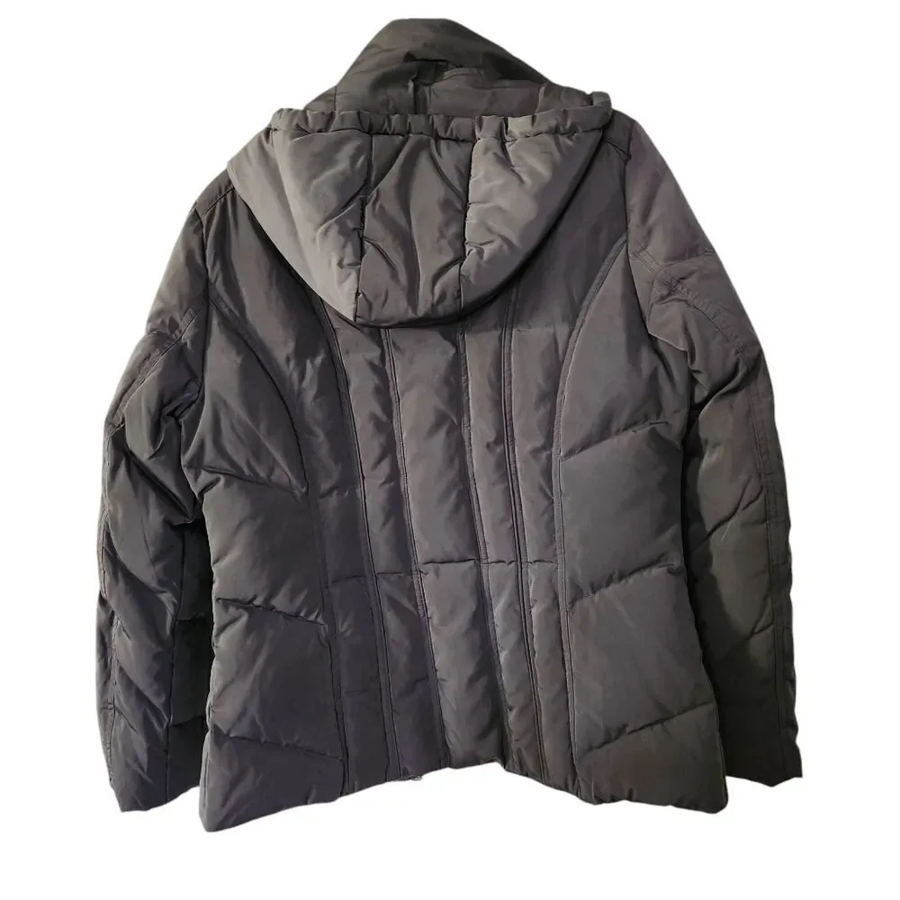 Calvin Klein Women's Dark Gray Hooded Puffer Jacket Zip Front Pockets Size Med